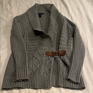 Ralph Lauren Gray Cable Knit Shawl Collar Cardigan with Leather Toggle